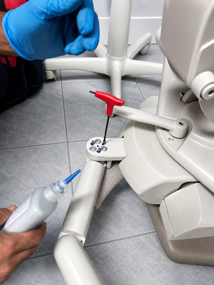 Dental chair base foot leveling and lubrication service, Orange County