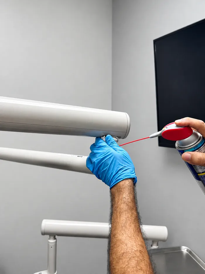 Dental chair armrest hinge lubrication service, Orange County