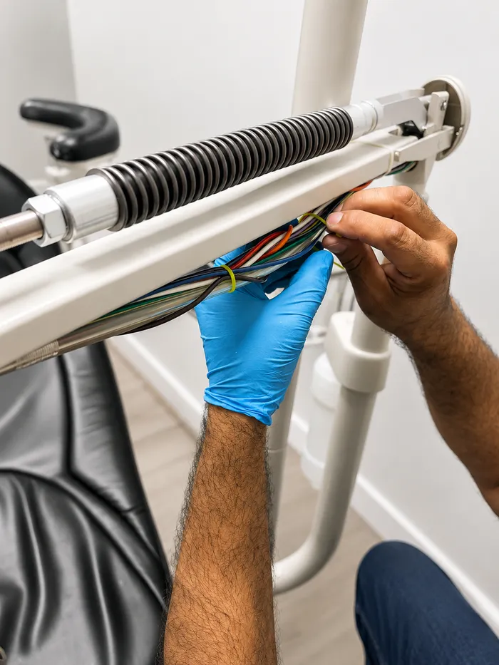Dental delivery arm wiring harness repair and cable dressing, Orange County