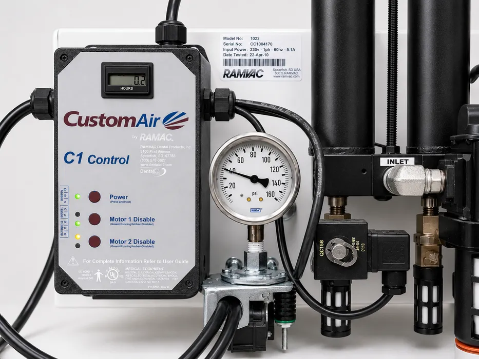 RAMVAC CustomAir dental vacuum system control panel and pressure gauge service, Orange County